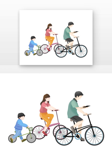 橙色家庭一家三口外出骑行游玩图片 橙色家庭一家三口外出骑行游玩图片下载