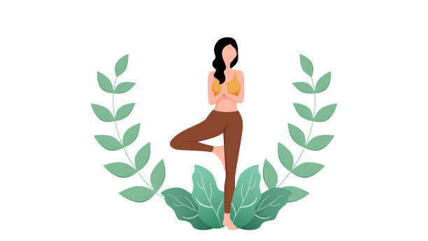 扁平女孩瑜伽姿势人物扁平与树叶图片 扁平女孩瑜伽姿势人物扁平与树叶图片下载