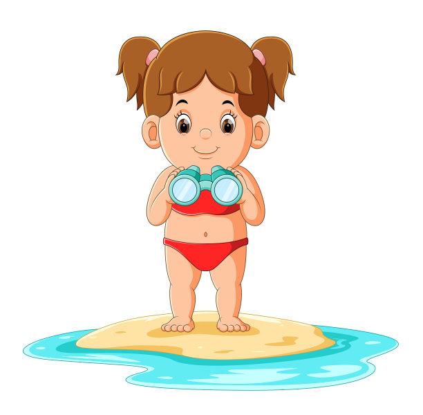 那个可爱的女孩站在沙滩上,手里拿着望远镜图片 那个可爱的女孩站在沙滩上,手里拿着望远镜图片下载