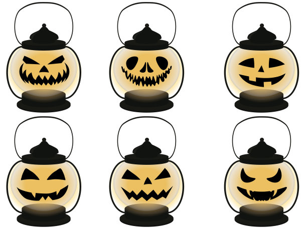 万圣节恐怖和有趣的南瓜灯风格的灯具收集矢量插图图片 万圣节恐怖和有趣的南瓜灯风格的灯具收集矢量插图图片下载