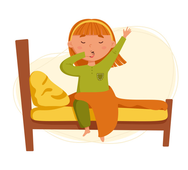 可爱的女孩醒来矢量插图。日常生活。时间表。抽象背景上孤立的插图图片 可爱的女孩醒来矢量插图。日常生活。时间表。抽象背景上孤立的插图图片下载
