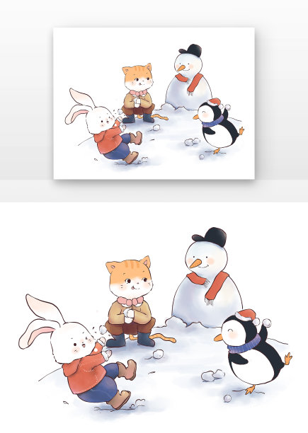 小动物玩雪图片 小动物玩雪图片下载