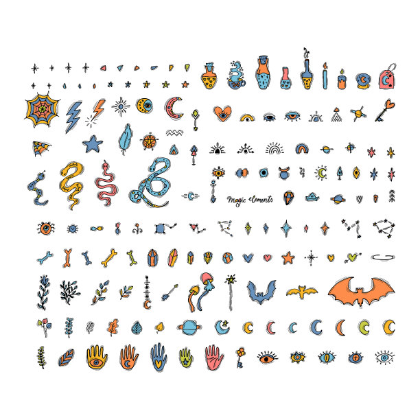 大套手绘魔法元素波西米亚风格图片 大套手绘魔法元素波西米亚风格图片下载