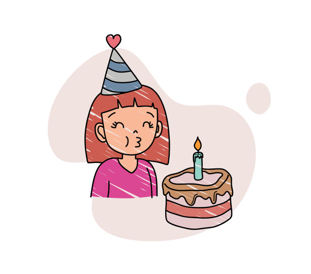 彩色手绘一套小女孩吹灭生日蜡烛。图片 彩色手绘一套小女孩吹灭生日蜡烛。图片下载