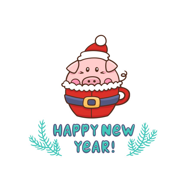 可爱的猪在马克杯里造型像圣诞老人的衣服。题词:新年好!与云杉分支。可用于贴纸、贴片、手机壳、海报、t恤、马克杯等设计。图片 可爱的猪在马克杯里造型像圣诞老人的衣服。题词:新年好!与云杉分支。可用于贴纸、贴片、手机壳、海报、t恤、马克杯等设计。图片下载