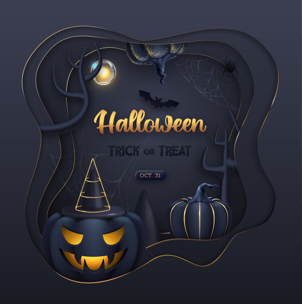 万圣节节日背景与现实的3D万圣节南瓜。矢量图图片 万圣节节日背景与现实的3D万圣节南瓜。矢量图图片下载