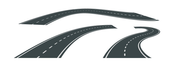 弯曲道路的矢量插图与白色背景上的白色标记隔离。远景中的柏油路。空荡的弯道公路集合。图片 弯曲道路的矢量插图与白色背景上的白色标记隔离。远景中的柏油路。空荡的弯道公路集合。图片下载