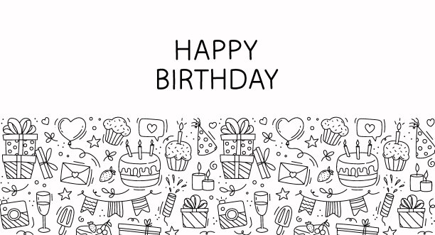生日快乐。手绘矢量插图孤立在白色背景。图片 生日快乐。手绘矢量插图孤立在白色背景。图片下载