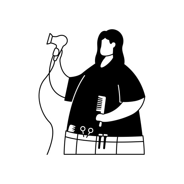 矢量插图的理发师与工具和吹风机。的职业。线的艺术图片 矢量插图的理发师与工具和吹风机。的职业。线的艺术图片下载