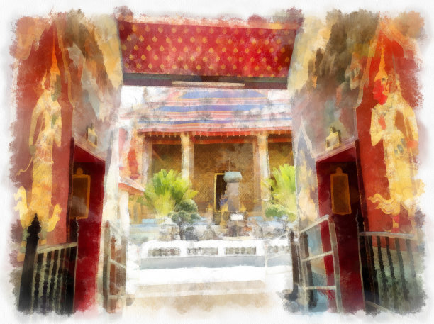 风景大皇宫泰国古建筑曼谷泰国水彩风格插图印象派绘画。图片 风景大皇宫泰国古建筑曼谷泰国水彩风格插图印象派绘画。图片下载