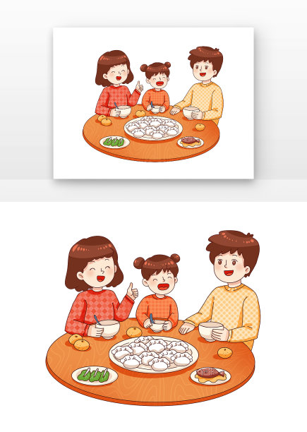 卡通冬至一家三口吃饺子图片 卡通冬至一家三口吃饺子图片下载