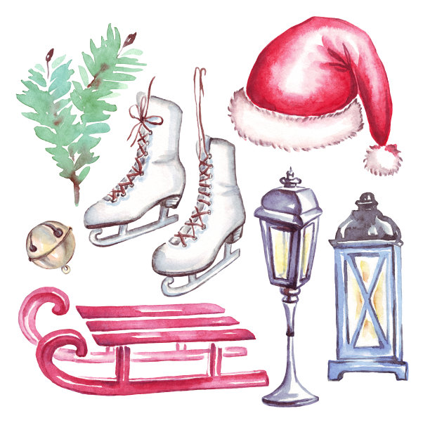 圣诞装饰。水彩剪纸艺术。手绘插图图片 圣诞装饰。水彩剪纸艺术。手绘插图图片下载