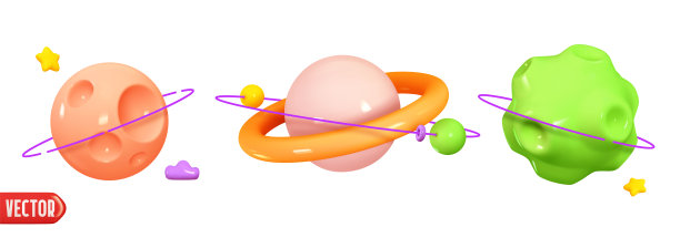 抽象集合三维行星。金星,火星,木星,土星。卡通造型的现实设计。太空幻想圆行星带环。矢量插图。图片 抽象集合三维行星。金星,火星,木星,土星。卡通造型的现实设计。太空幻想圆行星带环。矢量插图。图片下载