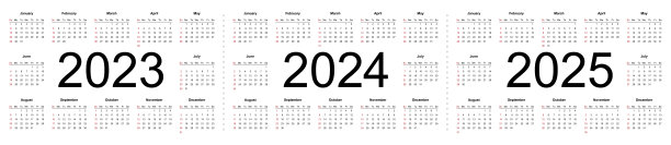 2023 2024 2025年的简单可编辑矢量日历。图片 2023 2024 2025年的简单可编辑矢量日历。图片下载