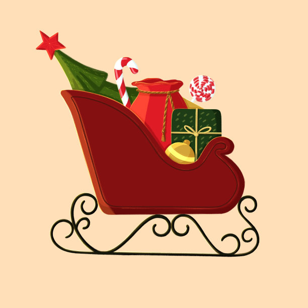 圣诞红色圣诞老人雪橇与礼物圣诞和新年插图图片 圣诞红色圣诞老人雪橇与礼物圣诞和新年插图图片下载