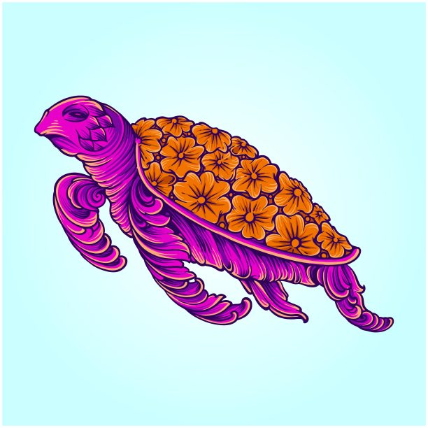 乌龟经典的花卉装饰插画图片 乌龟经典的花卉装饰插画图片下载