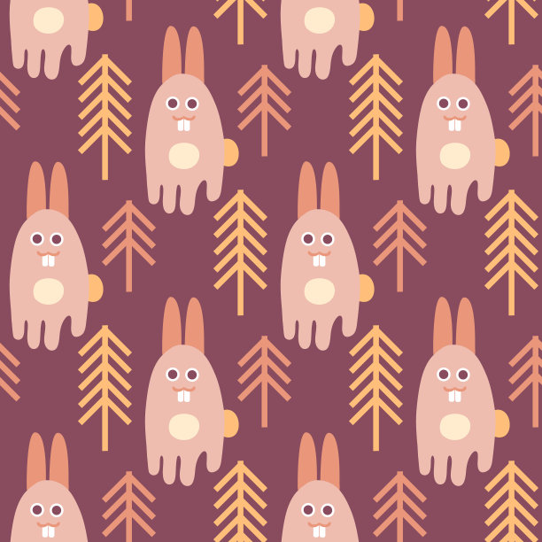 无缝模式与大牙齿野兔和圣诞树。年画用于t恤,纺织品,织物,纸张。手绘矢量插图的装饰和设计。图片 无缝模式与大牙齿野兔和圣诞树。年画用于t恤,纺织品,织物,纸张。手绘矢量插图的装饰和设计。图片下载
