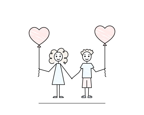 男孩和女孩的心形气球,青少年的爱,可爱的人物,孤立的白色背景,黑线涂鸦矢量插画,铅笔画的风格图片 男孩和女孩的心形气球,青少年的爱,可爱的人物,孤立的白色背景,黑线涂鸦矢量插画,铅笔画的风格图片下载