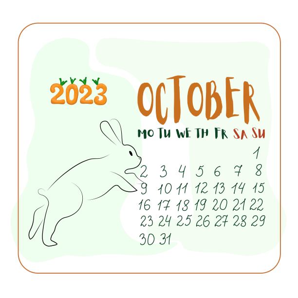 2023年10月卡通风格的兔子,十月日历卡通风格的可爱的兔子,数字2023在胡萝卜的形式图片 2023年10月卡通风格的兔子,十月日历卡通风格的可爱的兔子,数字2023在胡萝卜的形式图片下载