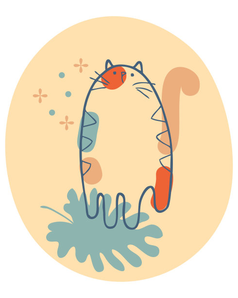 现代海报与虎斑猫,怪兽叶和星星。适合t恤,明信片,贴纸。矢量插图。图片 现代海报与虎斑猫,怪兽叶和星星。适合t恤,明信片,贴纸。矢量插图。图片下载