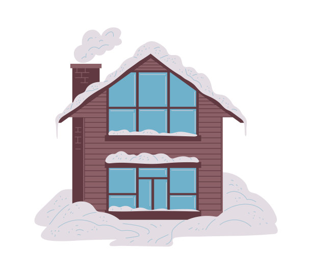 舒适的木屋在雪地里,平坦的矢量插画孤立在白色背景上。图片 舒适的木屋在雪地里,平坦的矢量插画孤立在白色背景上。图片下载