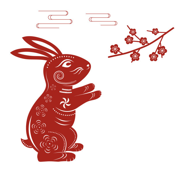 中式剪纸兔梅花云纹材质图片 中式剪纸兔梅花云纹材质图片下载