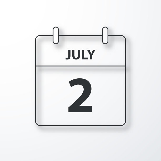 7月2日-每日日历-黑色轮廓与阴影在白色的背景图片 7月2日-每日日历-黑色轮廓与阴影在白色的背景图片下载