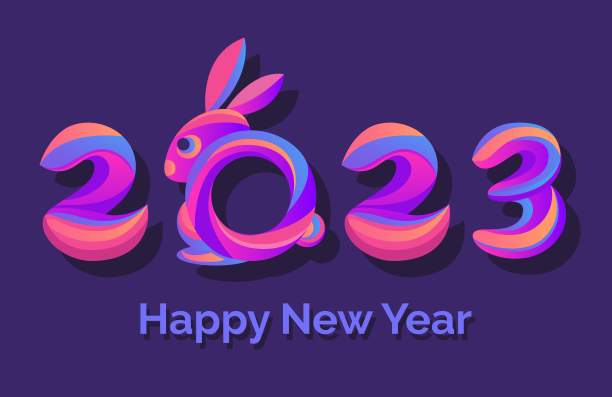 2023年新年快乐兔子符号中国十二生肖渐变彩色插图矢量图片 2023年新年快乐兔子符号中国十二生肖渐变彩色插图矢量图片下载