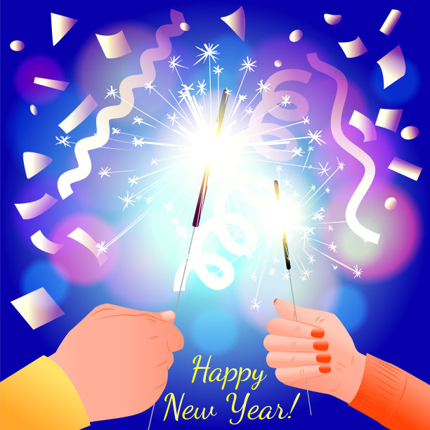 一对夫妇用烟火庆祝新年。图片 一对夫妇用烟火庆祝新年。图片下载