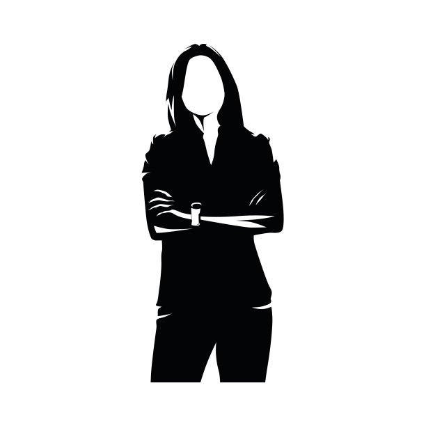 女商人双手交叉站着,化身。抽象孤立矢量剪影,正面视图图片 女商人双手交叉站着,化身。抽象孤立矢量剪影,正面视图图片下载