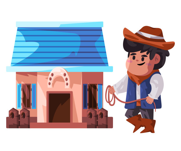 牛仔警长的孩子们在家门口摆姿势画插图图片 牛仔警长的孩子们在家门口摆姿势画插图图片下载