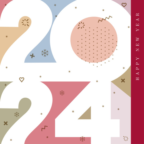 2024年新年快乐。粉彩2024年新年广场模板日历,封面,卡片和媒体张贴。2024排版标志。矢量圣诞装饰的彩色符号。图片 2024年新年快乐。粉彩2024年新年广场模板日历,封面,卡片和媒体张贴。2024排版标志。矢量圣诞装饰的彩色符号。图片下载