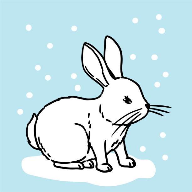 矢量插图。可爱的手绘兔子在雪地上图片 矢量插图。可爱的手绘兔子在雪地上图片下载