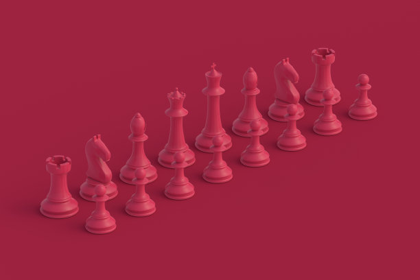 一套洋红背景上的国际象棋人物。2023年的流行色。三维渲染图片 一套洋红背景上的国际象棋人物。2023年的流行色。三维渲染图片下载