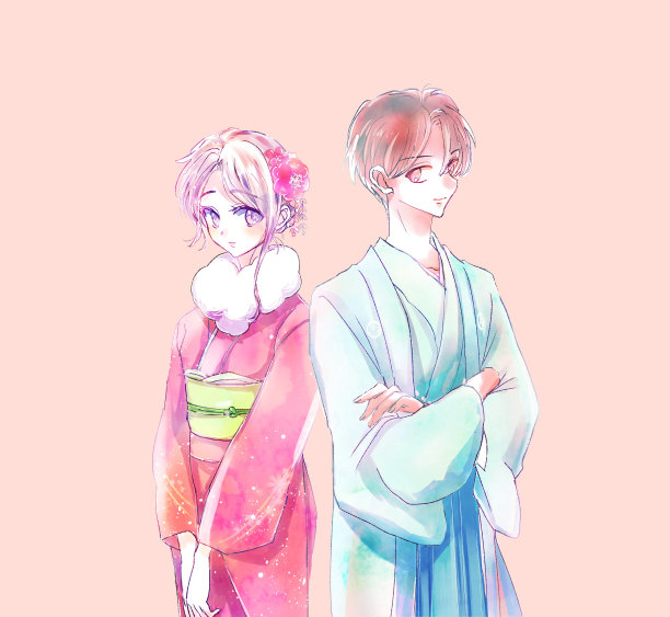 穿着喜庆和服的男女图片 穿着喜庆和服的男女图片下载