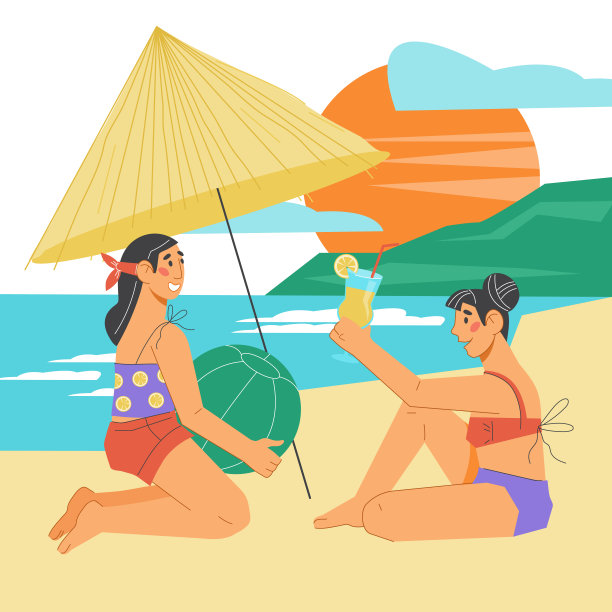 夏季海景与女性或年轻的女友享受海滩度假。图片 夏季海景与女性或年轻的女友享受海滩度假。图片下载
