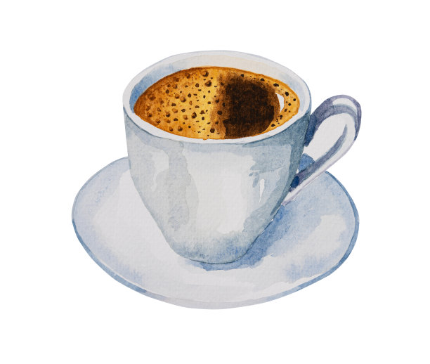 陶瓷杯浓缩咖啡。手绘水彩画图片 陶瓷杯浓缩咖啡。手绘水彩画图片下载