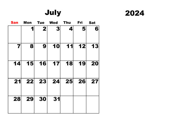 2024年日历,7月图片 2024年日历,7月图片下载