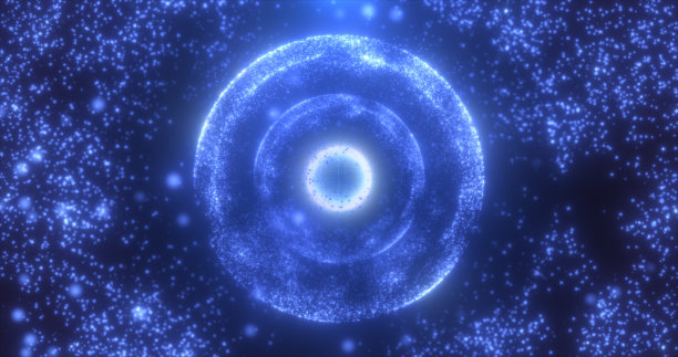 抽象的圆形蓝色球体发光能量魔法分子原子从粒子和宇宙点。抽象的背景图片 抽象的圆形蓝色球体发光能量魔法分子原子从粒子和宇宙点。抽象的背景图片下载