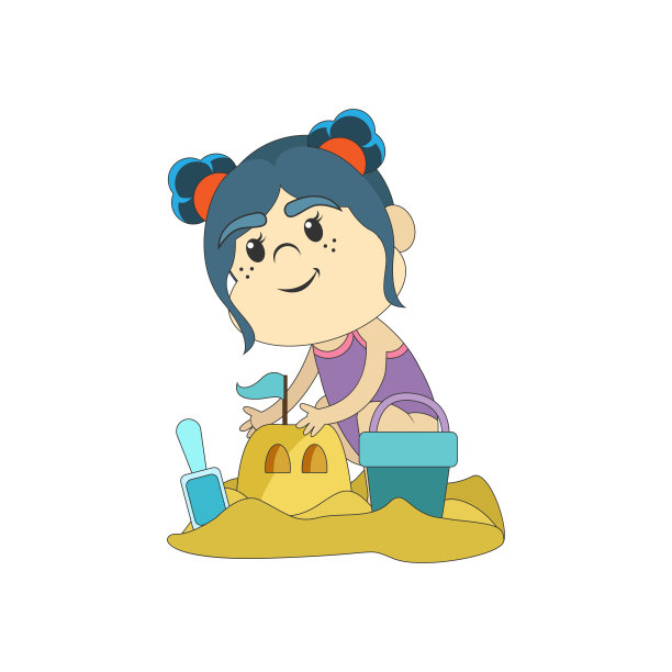孤立的女孩城堡海滩夏天矢量插图图片 孤立的女孩城堡海滩夏天矢量插图图片下载