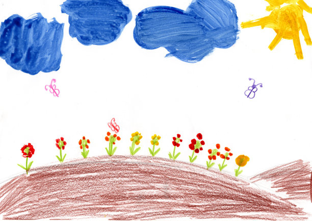 欢乐的孩子们在花丛中画画。幼稚的艺术。画的本质图片 欢乐的孩子们在花丛中画画。幼稚的艺术。画的本质图片下载