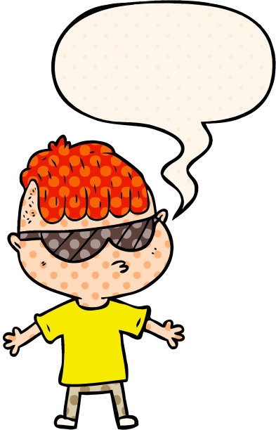 卡通男孩戴着漫画风格的带有语音泡泡的太阳镜图片 卡通男孩戴着漫画风格的带有语音泡泡的太阳镜图片下载