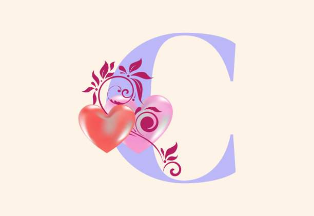 花C字母与心形符号。带有植物元素的首字母。图片 花C字母与心形符号。带有植物元素的首字母。图片下载