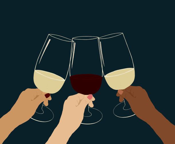 三位女性朋友举杯共饮红葡萄酒和白葡萄酒。图片 三位女性朋友举杯共饮红葡萄酒和白葡萄酒。图片下载