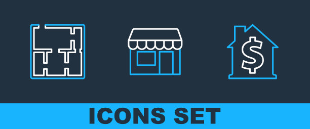 设置线房子与美元符号,计划和市场商店图标。向量图片 设置线房子与美元符号,计划和市场商店图标。向量图片下载