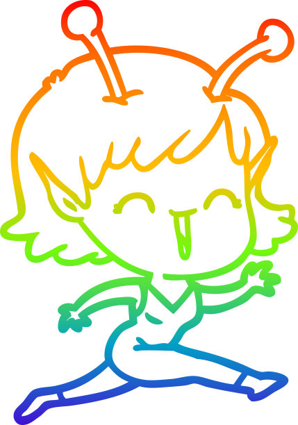 彩虹渐变线条绘制的一个笑着的卡通外星女孩图片 彩虹渐变线条绘制的一个笑着的卡通外星女孩图片下载