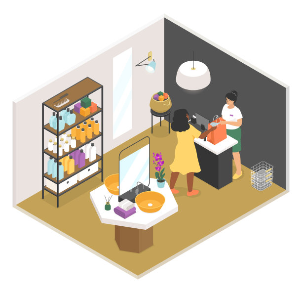 美容店-现代矢量彩色等距插图图片 美容店-现代矢量彩色等距插图图片下载