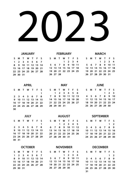 2023年日历-矢量插图。一周从周日开始图片 2023年日历-矢量插图。一周从周日开始图片下载