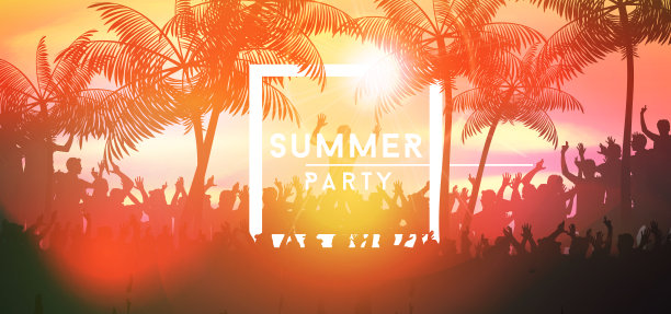 夏日派对横幅与人群设计图片 夏日派对横幅与人群设计图片下载