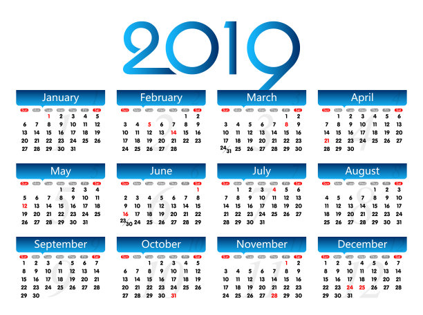 矢量年2019日历图片 矢量年2019日历图片下载